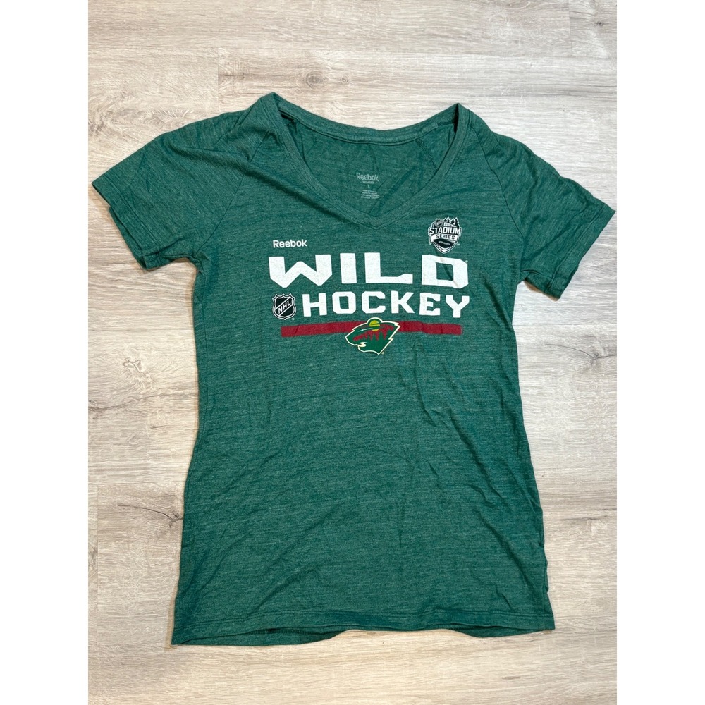Reebok Wild Hockey‎ Stadium Series V-Neck T-Shirt NHL Green Women's L